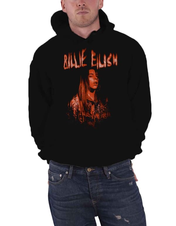Billie Eilish Hoodie Spooky Logo Official Unisex Black Pullover Black M