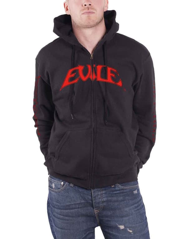 Evile Hoodie Hell Unleashed Band Logo Official Mens Black Zipped
