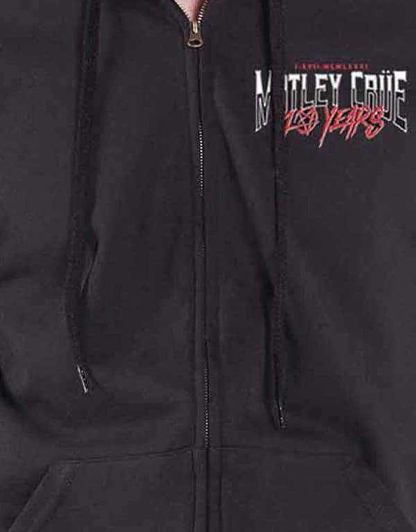 Motley Crue Hoodie 40 Years Band Logo Official Mens Black Zipped