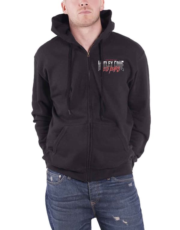 Motley Crue Hoodie 40 Years Band Logo Official Mens Black Zipped Black M