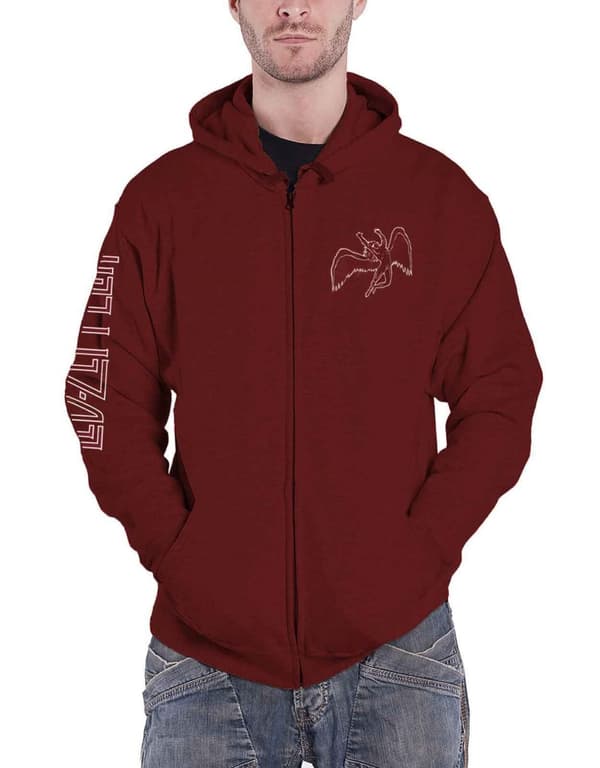 Led Zeppelin Hoodie Symbols Band Logo Official Mens Maroon Red Zipped