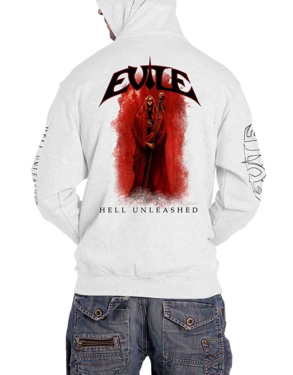 Evile Hoodie Hell Unleashed Band Logo Official Mens White Zipped
