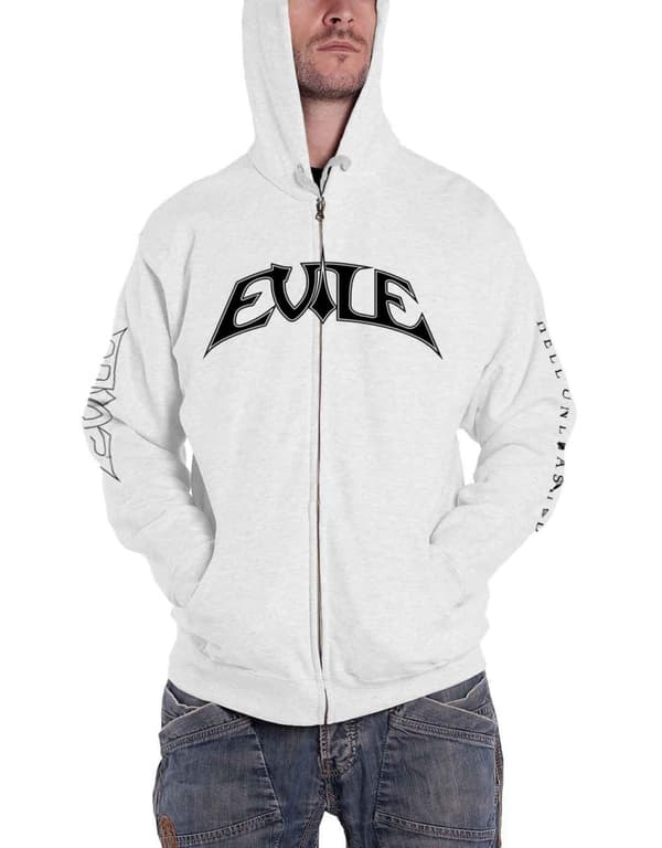 Evile Hoodie Hell Unleashed Band Logo Official Mens White Zipped