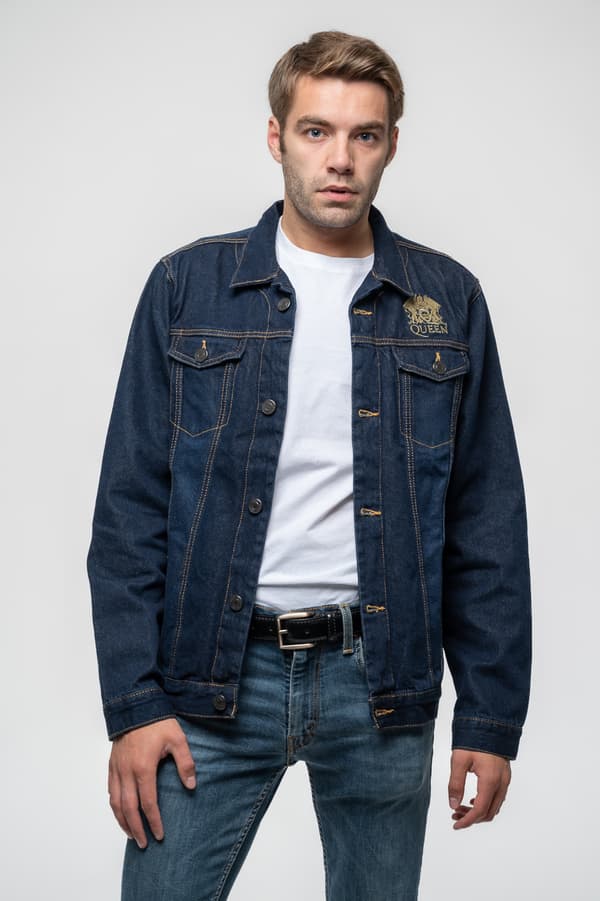 Queen Denim Jacket Classic Crest Band Logo Official Unisex Blue XXL