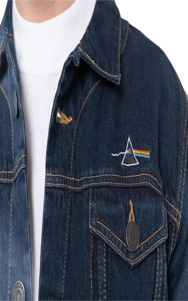 Pink Floyd Denim Jacket Dark Side of the Moon Band Logo Official Unisex Blue