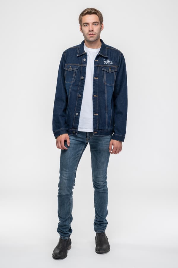 The Beatles Denim Jacket Drum Drop T Band Logo Official Unisex Blue