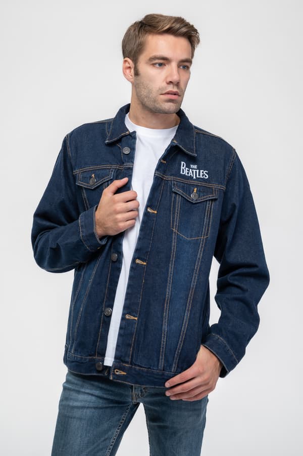 The Beatles Denim Jacket Drum Drop T Band Logo Official Unisex Blue