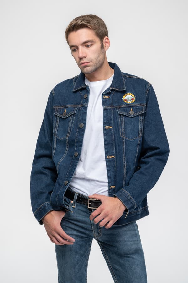 Guns N' Roses Denim Jacket Classic Band Logo Official Unisex Blue Blue L