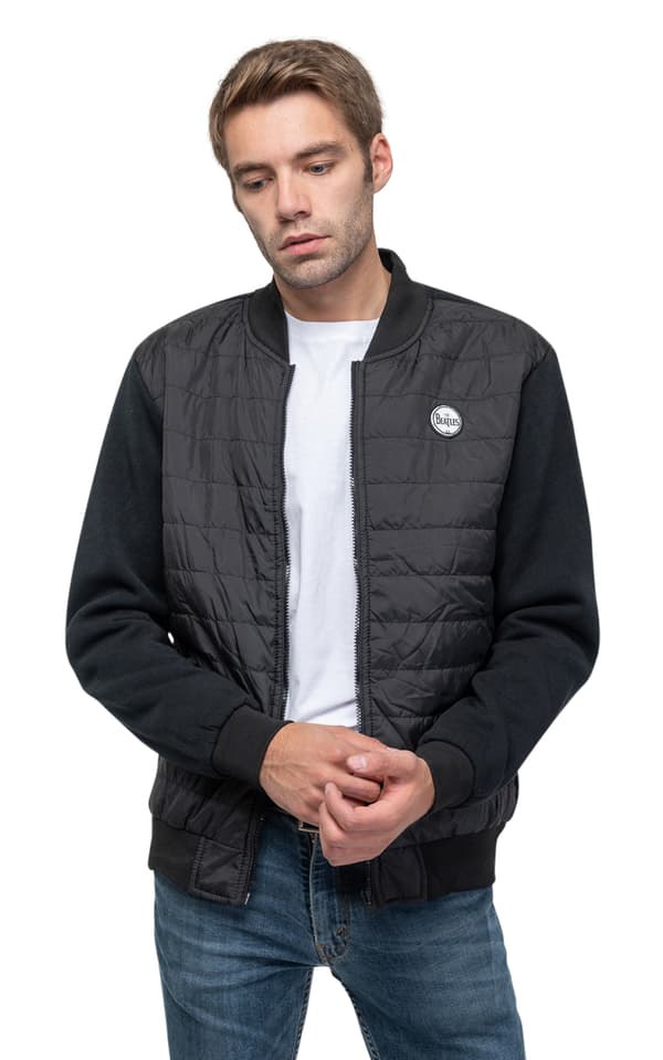The Beatles Quilted Jacket Classic Drum Band Logo Official Black Unisex