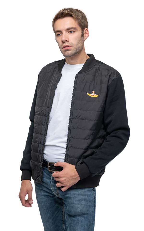 The Beatles Quilted Jacket Yellow Submarine Band Logo Official Black Unisex Black L