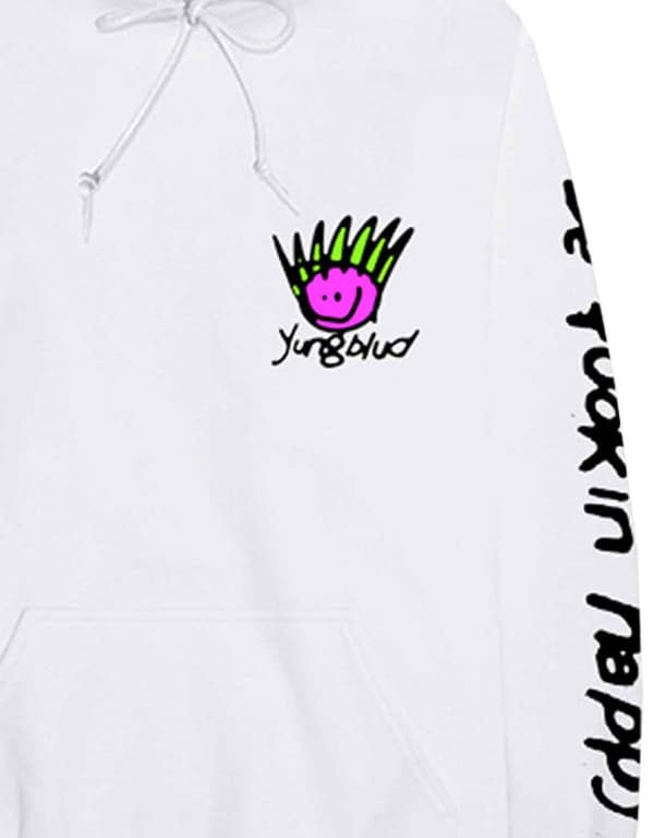 Yungblud Hoodie Be Happy Face Logo Official White Pullover Unisex