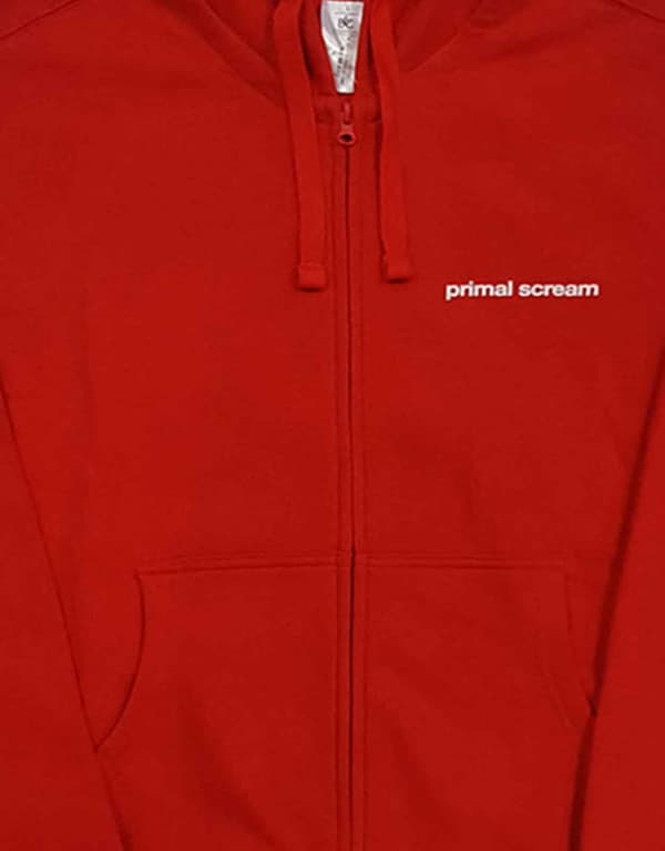 Primal Scream Hoodie Screamadelica Band Logo Official Mens Red Zipped