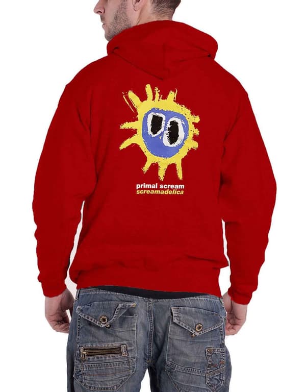 Primal Scream Hoodie Screamadelica Band Logo Official Mens Red Zipped