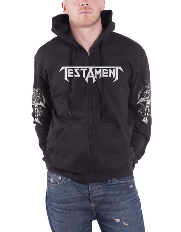 Testament Hoodie Pitchfork Horns Band Logo Official Mens Black Pullover Black M