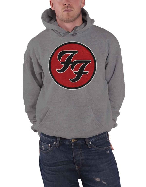 Foo Fighters Hoodie FF Band Logo Official Mens Grey Pullover