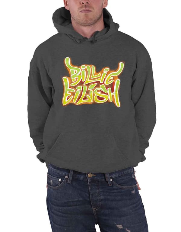 Billie Eilish Hoodie Airbrush Flames Blohsh Official Unisex Dark Grey Pullover