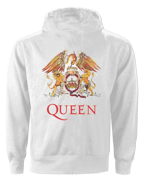 Queen Hoodie Classic Crest Band Logo Official Womens White Zipped