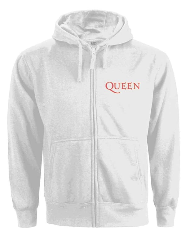Queen Hoodie Classic Crest Band Logo Official Womens White Zipped White M