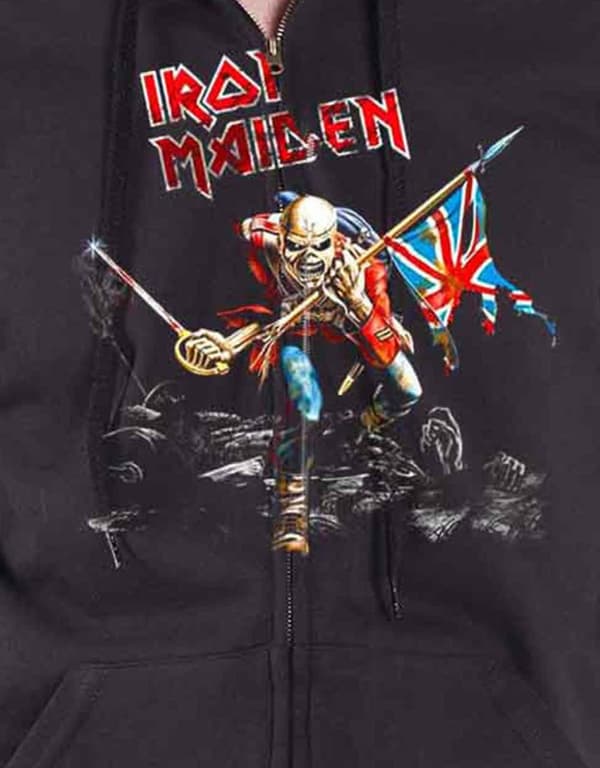Iron Maiden Hoodie Trooper scuffed logo Official Black Zipped