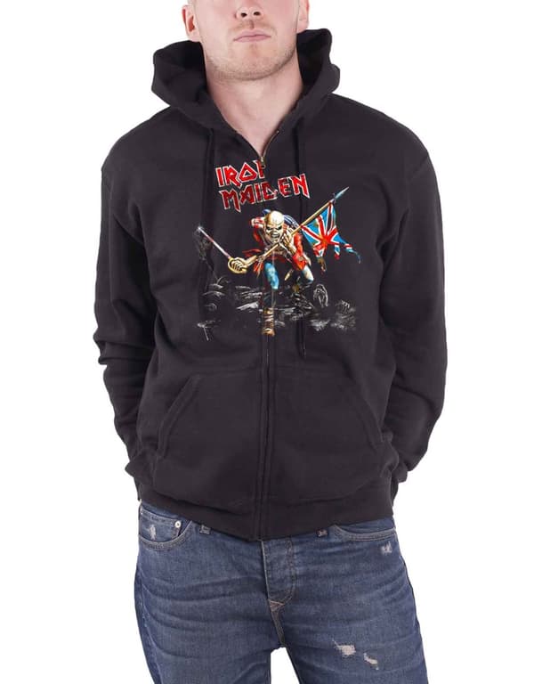 Iron Maiden Hoodie Trooper scuffed logo Official Black Zipped