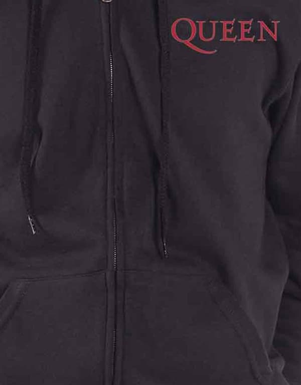 Queen Hoodie Classic Crest Band Logo Back Print Official Mens Black Zipped