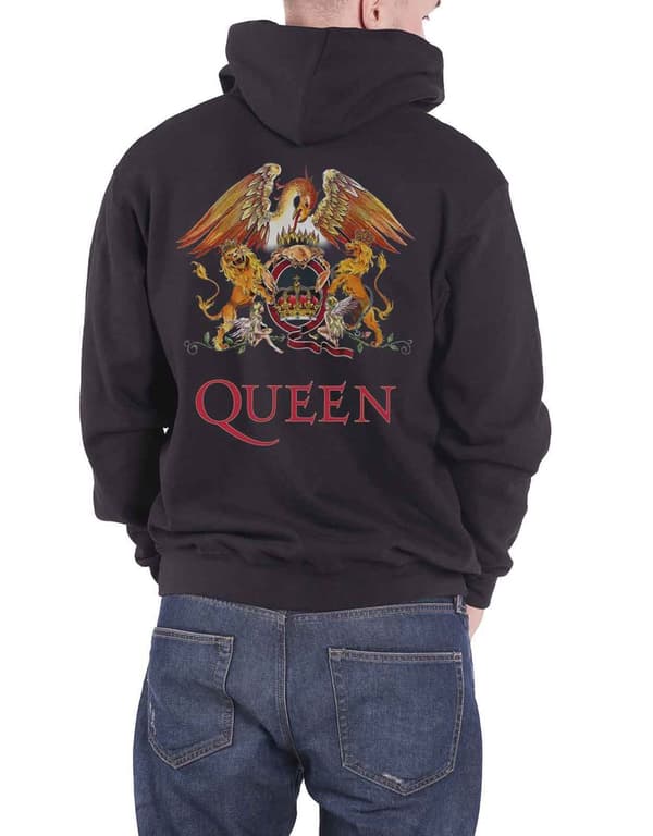 Queen Hoodie Classic Crest Band Logo Back Print Official Mens Black Zipped