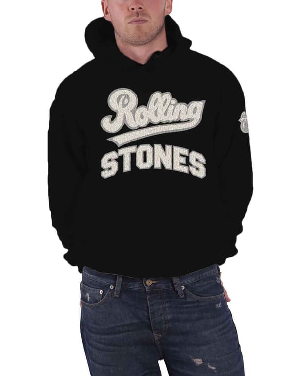 The Rolling Stones Hoodie Band Logo Applique Tongue Official Mens Black Pullover