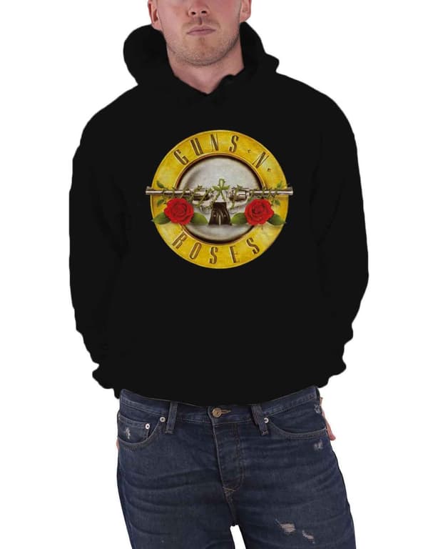 Guns N Roses Hoodie Classic Pistol Band Logo Official Mens Black Pullover