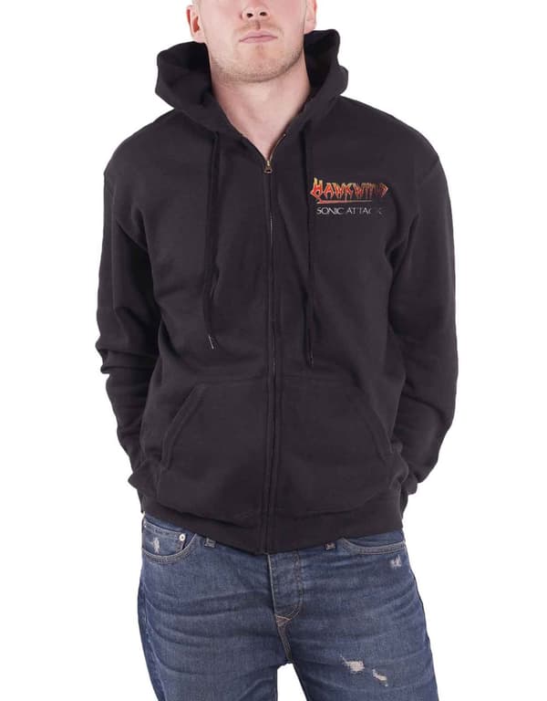 Hawkwind Hoodie Sonic Attack album Band Logo Official Mens Black Zipped Black L