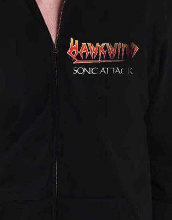 Hawkwind Hoodie Sonic Attack album Band Logo Official Mens Black Zipped