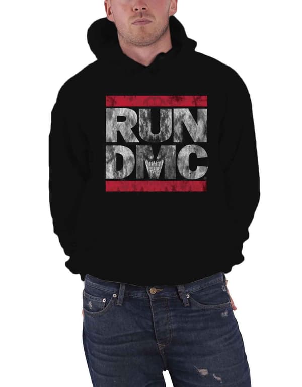 Run DMC Hoodie classic band Logo Official Mens Black Pullover Black S