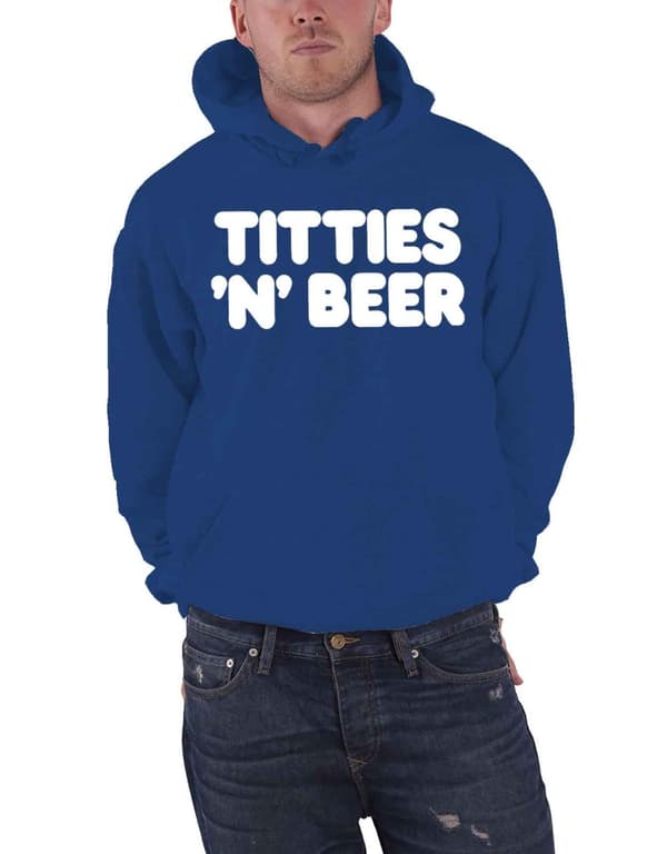 Frank Zappa Hoodie Titties 'N' Beer Logo Official Mens Blue Pullover Blue M