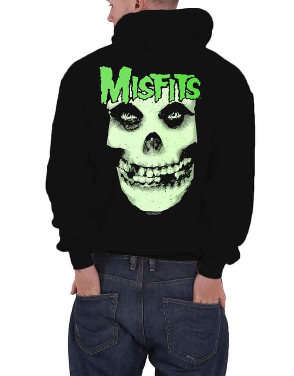 Misfits Hoodie Glow Jurek Skull Logo Back print Official Mens Black Pullover