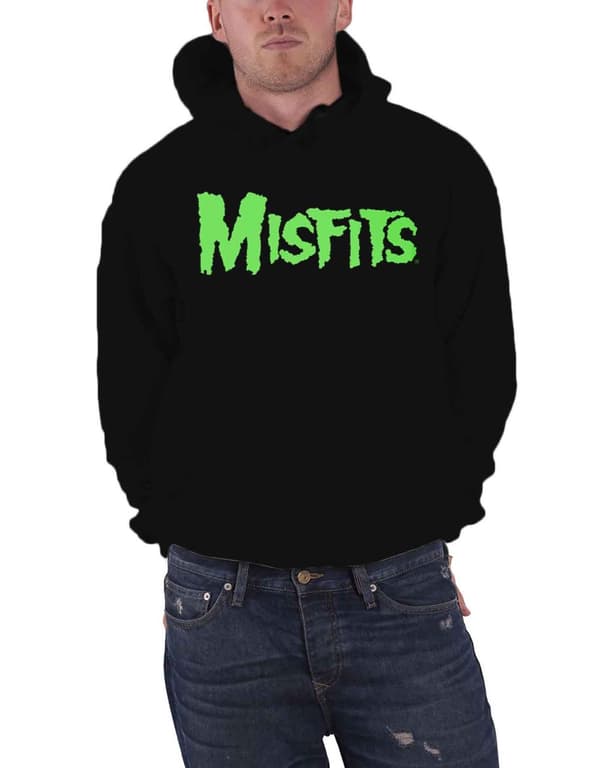 Misfits Hoodie Glow Jurek Skull Logo Back print Official Mens Black Pullover Black L