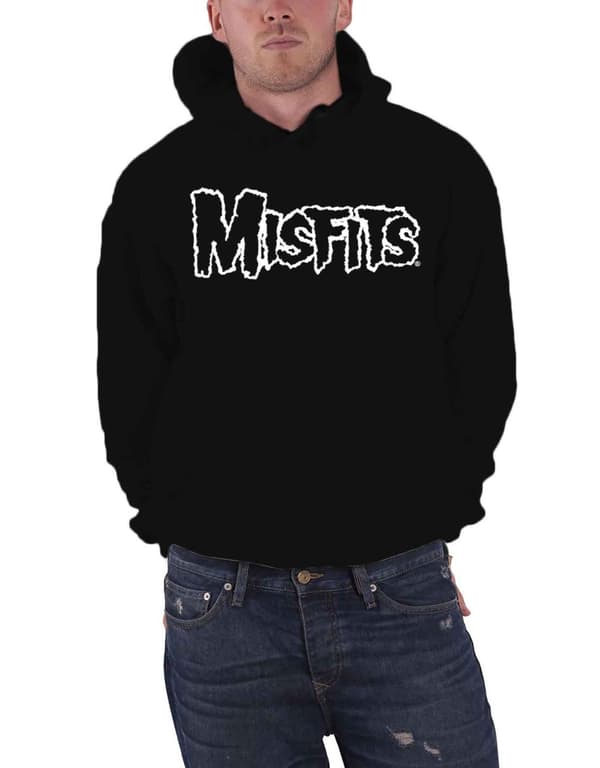 Misfits Hoodie Skull Band Logo Back Print Official Mens Black Pullover
