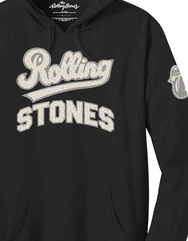 The Rolling Stones Hoodie Band Logo Applique Tongue Official Mens Black Pullover