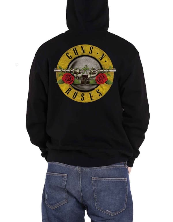 Guns N Roses Hoodie Classic Band Logo Official Mens Black Zipped Black