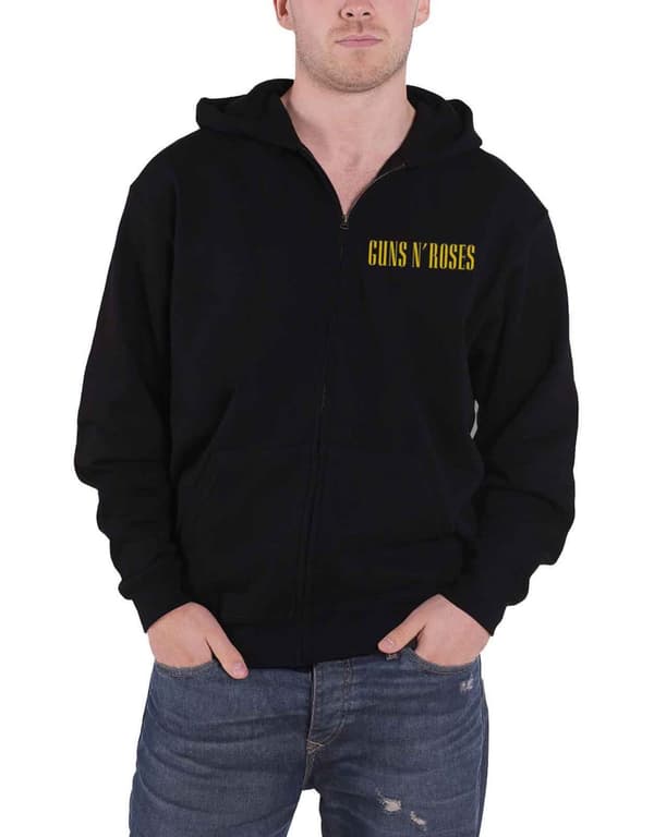 Guns N Roses Hoodie Classic Band Logo Official Mens Black Zipped Black