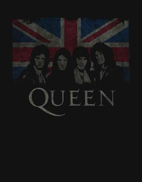 Queen Hoodie Vintage Union Jack band logo Official Mens Black Pullover
