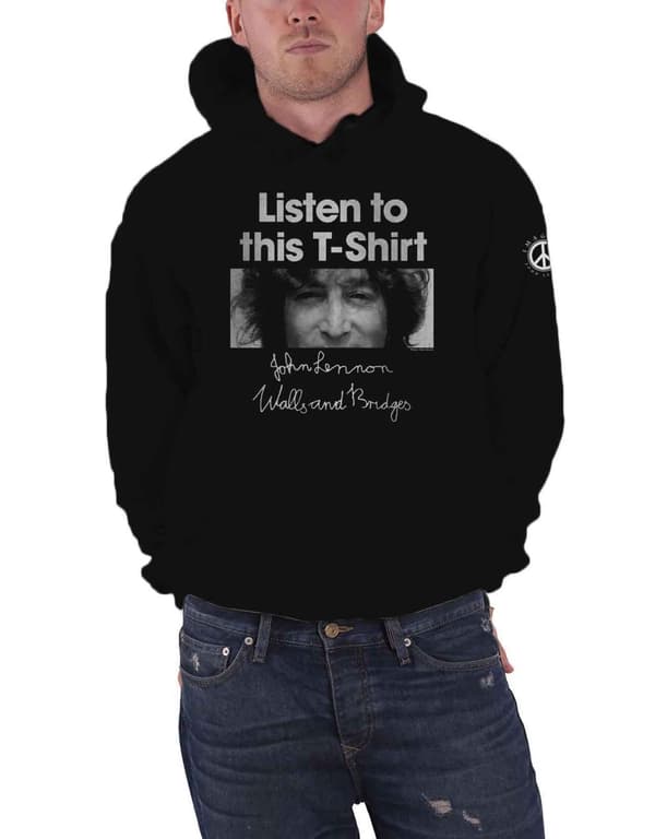 John Lennon Hoodie Listen Lady Logo Official Mens Black Pullover
