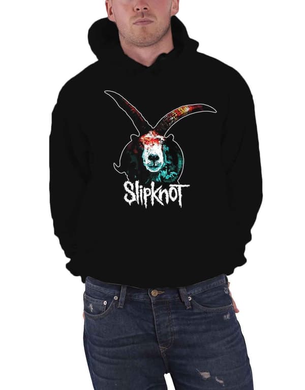 Slipknot Hoodie Graphic Goat Band Logo Official Mens Black Pullover Black XL