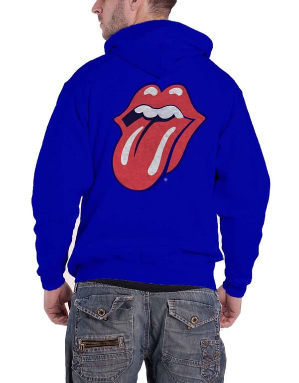 The Rolling Stones Hoodie Classic Tongue Band Logo Official Navy Blue Zipped