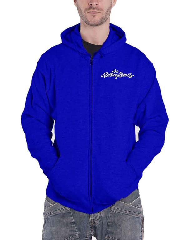 The Rolling Stones Hoodie Classic Tongue Band Logo Official Navy Blue Zipped Navy Blue S
