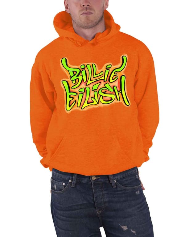 Billie Eilish Hoodie Airbrush Flames Blohsh Official Unisex Orange Pullover XL