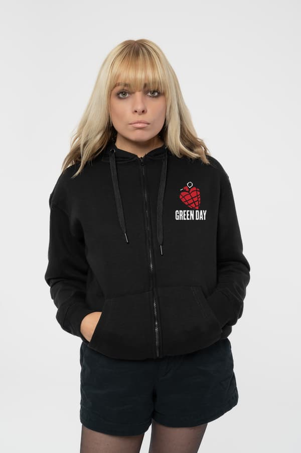 Green Day Hoodie American Idiot Band Logo Official Womens Black Zipped Slim Fit
