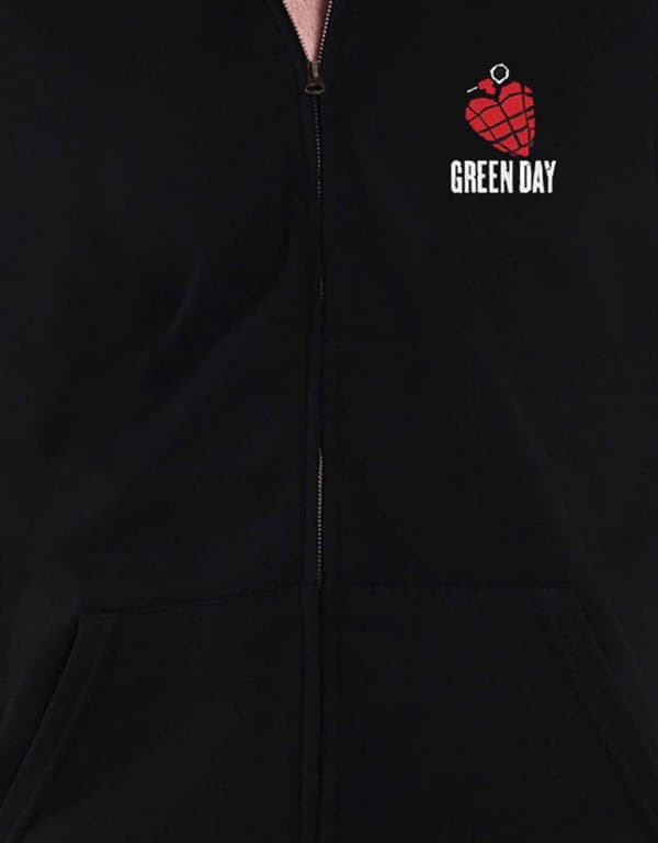 Green Day Hoodie American Idiot Band Logo Official Womens Black Zipped Slim Fit
