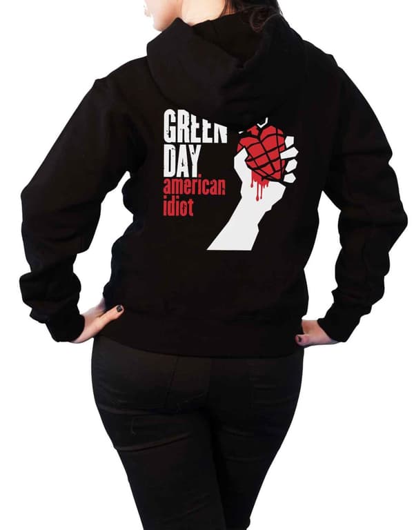 Green Day Hoodie American Idiot Band Logo Official Womens Black Zipped Slim Fit