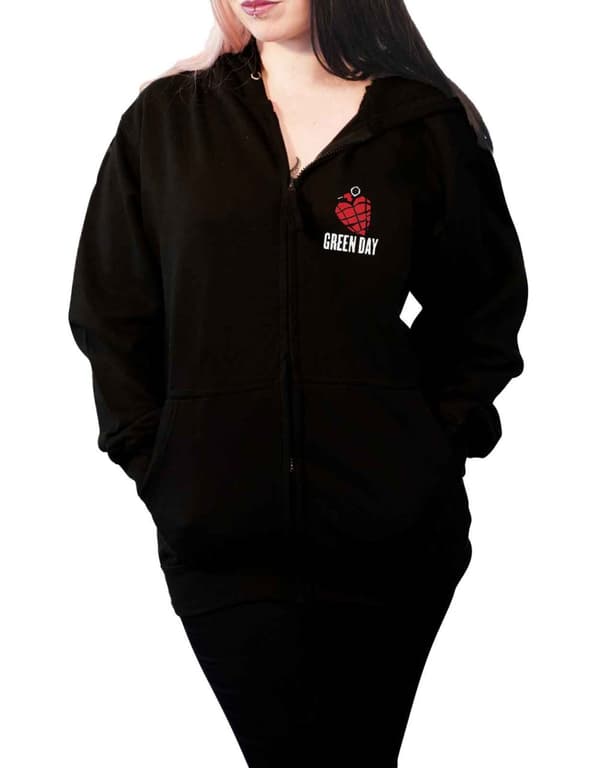 Green Day Hoodie American Idiot Band Logo Official Womens Black Zipped Slim Fit