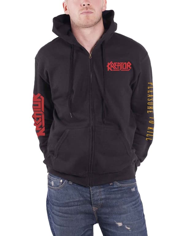 Kreator Hoodie Pleasure To Kill Band Logo Official Mens Black Zipped Black M