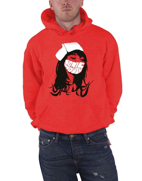 Sonic Youth Hoodie Sonic Nurse Band Logo Official Mens Red Pullover Red S